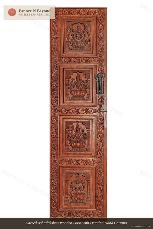 Sacred Ashtalakshmi Wooden Door with Detailed Hand Carving