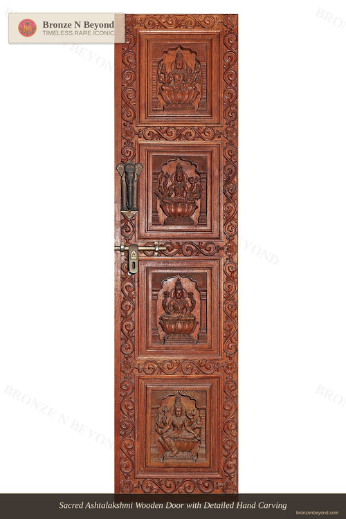 Sacred Ashtalakshmi Wooden Door with Detailed Hand Carving