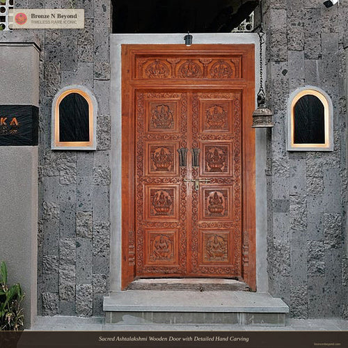 Sacred Ashtalakshmi Wooden Door with Detailed Hand Carving