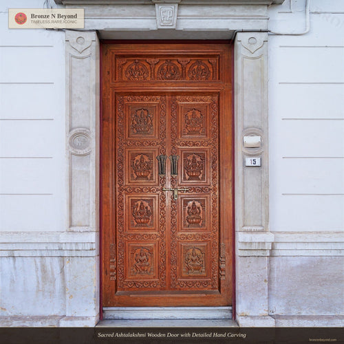 Sacred Ashtalakshmi Wooden Door with Detailed Hand Carving