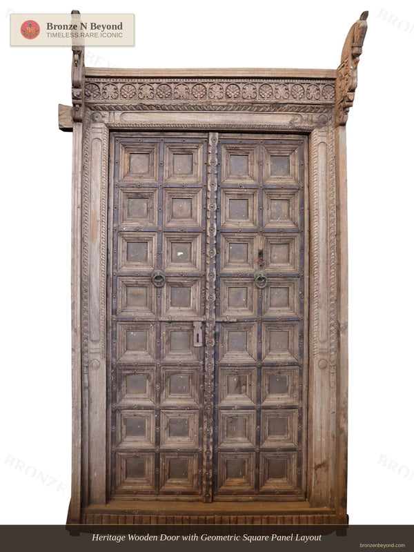 Large Traditional Square Design Antique Wooden Door