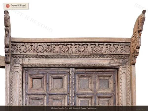 Heritage Wooden Door with Geometric Square Panel Layout