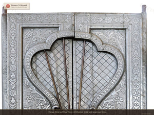 Vintage Metal and Wood Door with Elephant Motifs and Auspicious Vases