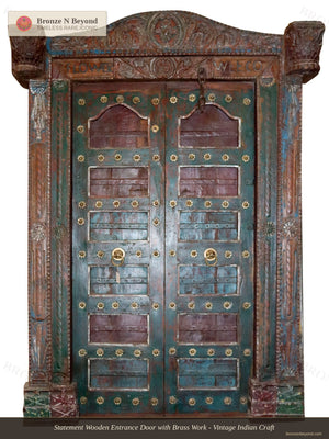 Large Wooden Designer Entrance Door with Brass Work