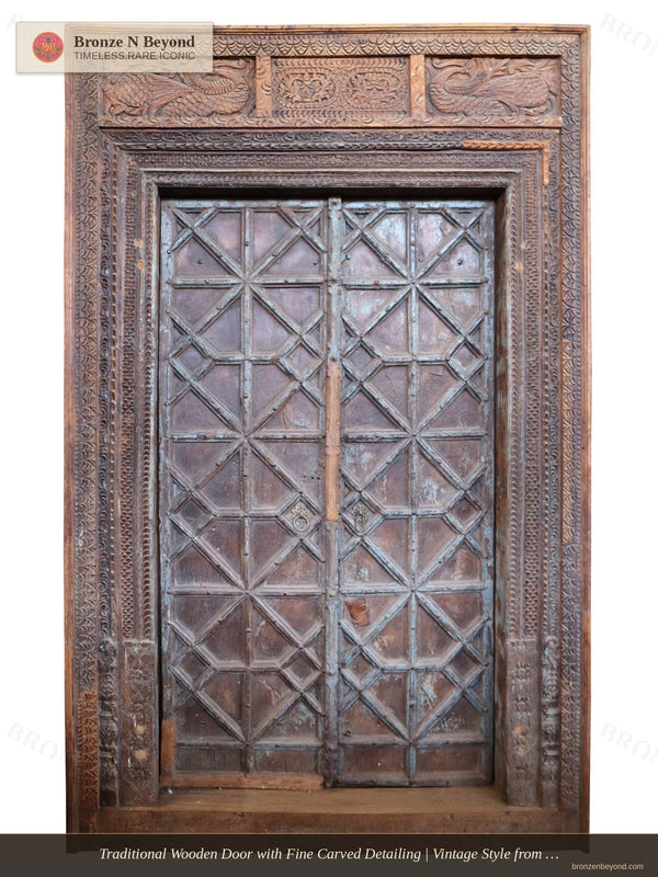 Large Traditional Finely Carved Antique Wooden Door