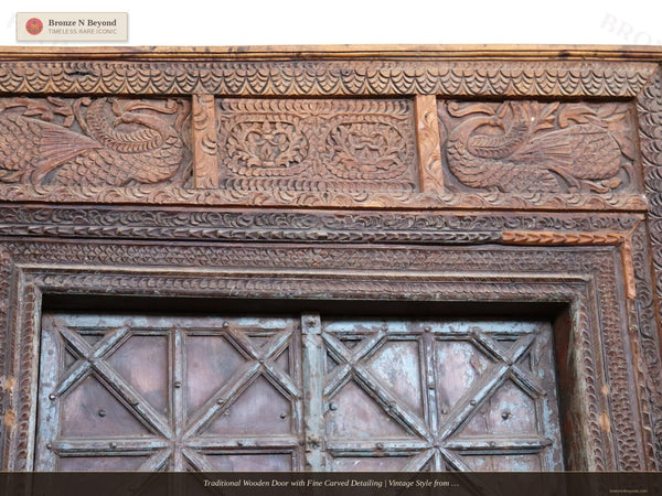 Traditional Wooden Door with Fine Carved Detailing | Vintage Style from Rajasthan