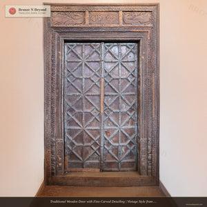 Traditional Wooden Door with Fine Carved Detailing | Vintage Style from Rajasthan