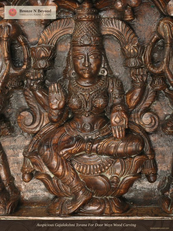 Auspicious Gajalakshmi Torana For Door Ways Wood Carving