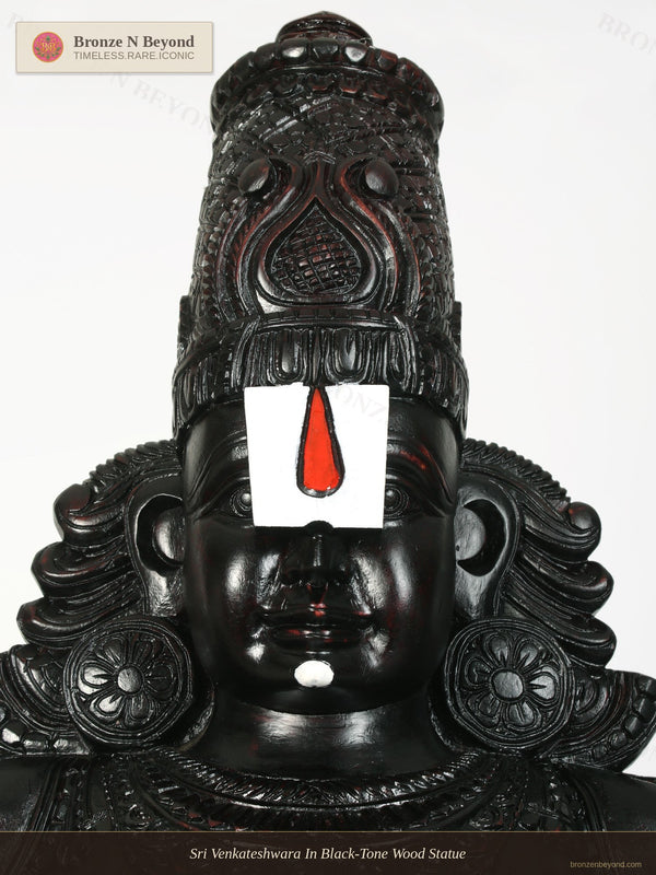 Sri Venkateshwara In Black-Tone Wood Statue