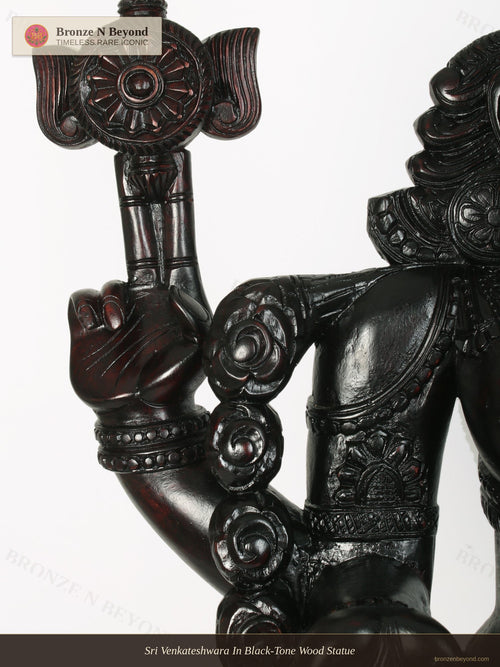 Sri Venkateshwara In Black-Tone Wood Statue