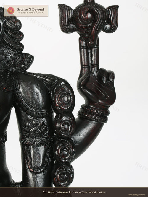 Sri Venkateshwara In Black-Tone Wood Statue