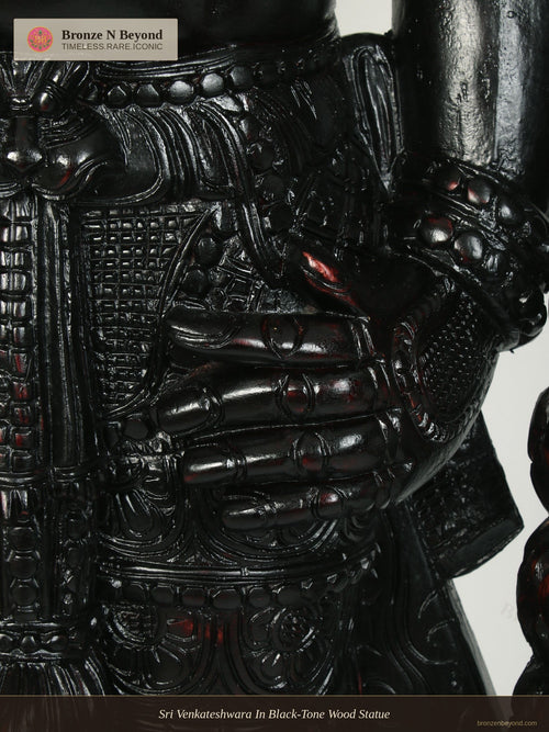Sri Venkateshwara In Black-Tone Wood Statue