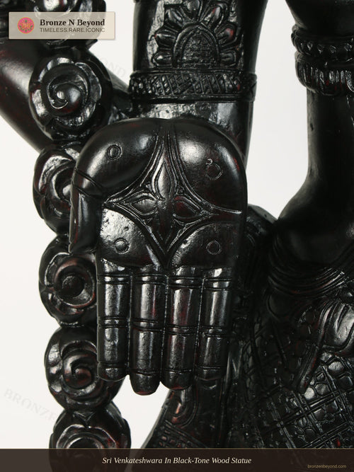 Sri Venkateshwara In Black-Tone Wood Statue