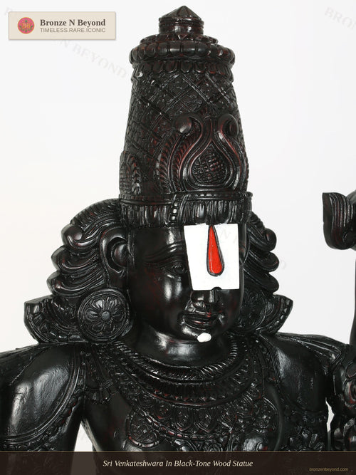 Sri Venkateshwara In Black-Tone Wood Statue