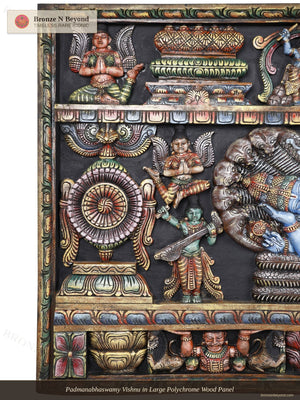 Padmanabhaswamy Vishnu in Large Polychrome Wood Panel