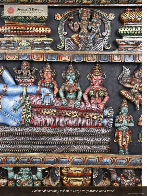 Padmanabhaswamy Vishnu in Large Polychrome Wood Panel