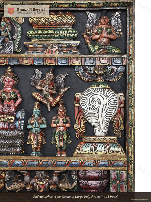 Padmanabhaswamy Vishnu in Large Polychrome Wood Panel