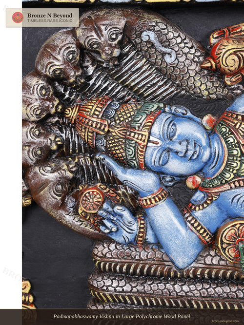 Padmanabhaswamy Vishnu in Large Polychrome Wood Panel