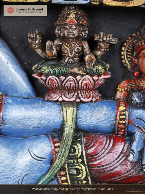 Padmanabhaswamy Vishnu in Large Polychrome Wood Panel
