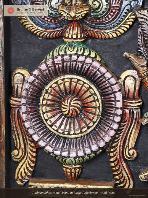 Padmanabhaswamy Vishnu in Large Polychrome Wood Panel