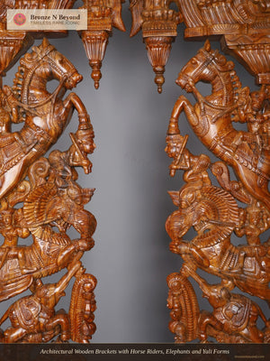 Architectural Wooden Brackets with Horse Riders, Elephants and Yali Forms