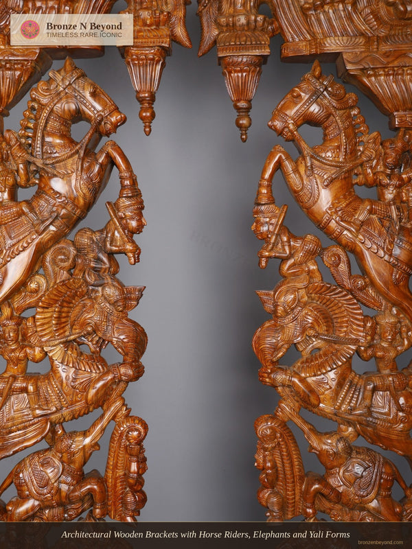 Architectural Wooden Brackets with Horse Riders, Elephants and Yali Forms