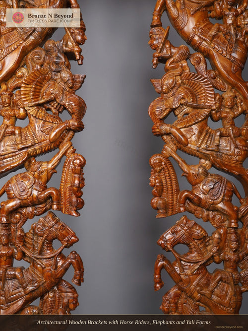 Architectural Wooden Brackets with Horse Riders, Elephants and Yali Forms