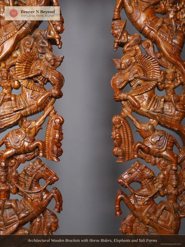 Architectural Wooden Brackets with Horse Riders, Elephants and Yali Forms
