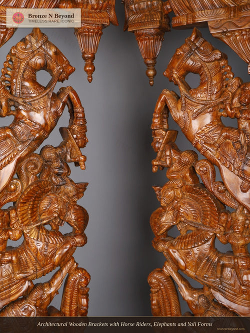 Architectural Wooden Brackets with Horse Riders, Elephants and Yali Forms