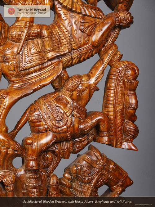 Architectural Wooden Brackets with Horse Riders, Elephants and Yali Forms