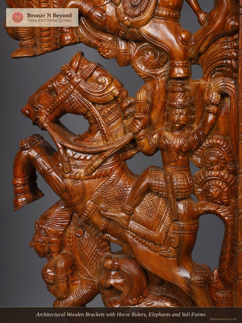 Architectural Wooden Brackets with Horse Riders, Elephants and Yali Forms