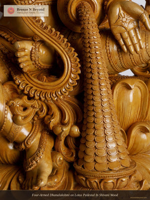 Four-Armed Dhanalakshmi on Lotus Pedestal In Shivani Wood