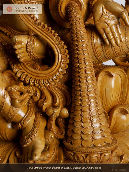 Four-Armed Dhanalakshmi on Lotus Pedestal In Shivani Wood