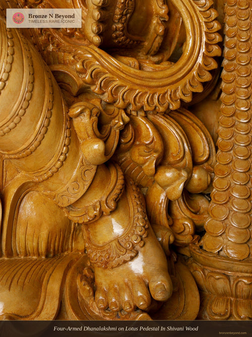 Four-Armed Dhanalakshmi on Lotus Pedestal In Shivani Wood