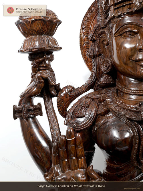 Large Goddess Lakshmi on Ritual Pedestal in Wood