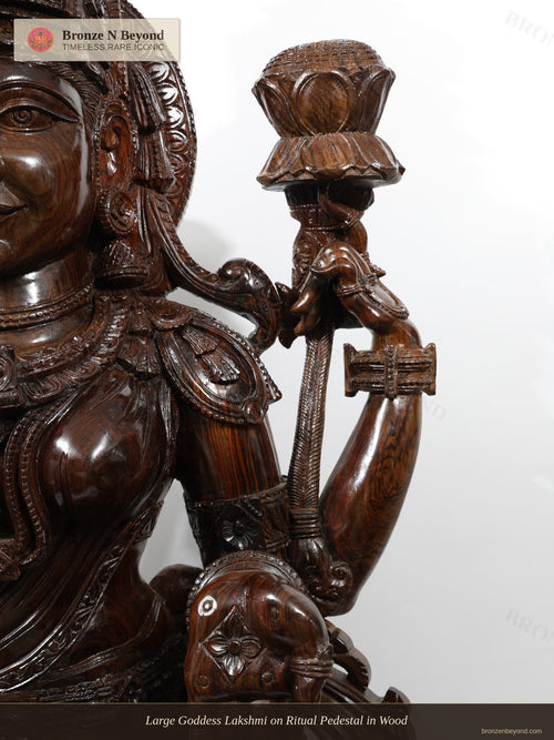 Large Goddess Lakshmi on Ritual Pedestal in Wood