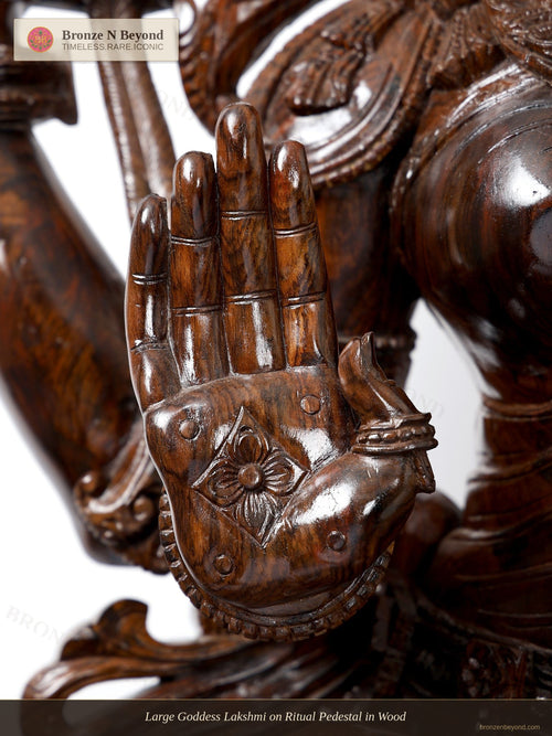 Large Goddess Lakshmi on Ritual Pedestal in Wood