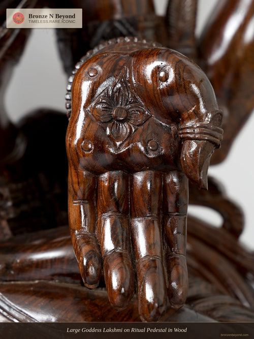 Large Goddess Lakshmi on Ritual Pedestal in Wood