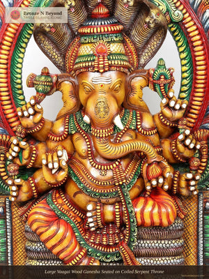 Large Vaagai Wood Ganesha Seated on Coiled Serpent Throne