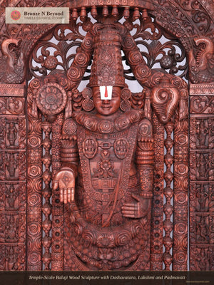 Temple-Scale Balaji Wood Sculpture with Dashavatara, Lakshmi and Padmavati
