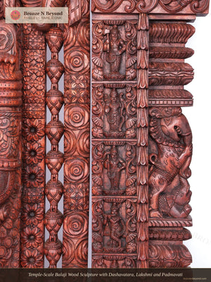 Temple-Scale Balaji Wood Sculpture with Dashavatara, Lakshmi and Padmavati