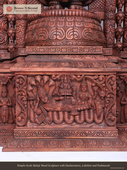 Temple-Scale Balaji Wood Sculpture with Dashavatara, Lakshmi and Padmavati