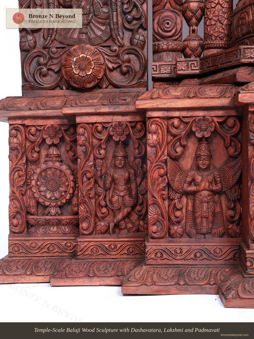Temple-Scale Balaji Wood Sculpture with Dashavatara, Lakshmi and Padmavati