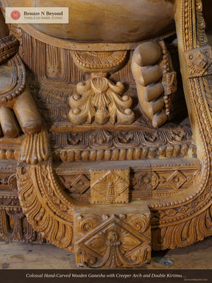 Colossal Hand-Carved Wooden Ganesha with Creeper Arch and Double Kirtimukha Crest