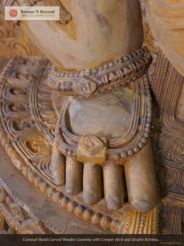 Colossal Hand-Carved Wooden Ganesha with Creeper Arch and Double Kirtimukha Crest