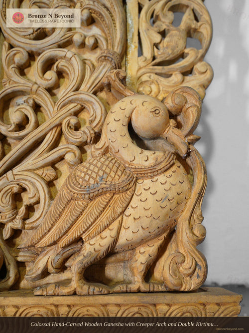 Colossal Hand-Carved Wooden Ganesha with Creeper Arch and Double Kirtimukha Crest
