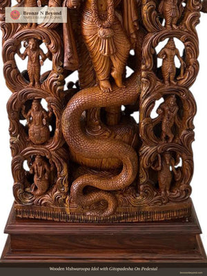 Wooden Vishwaroopa Idol with Gitopadesha On Pedestal