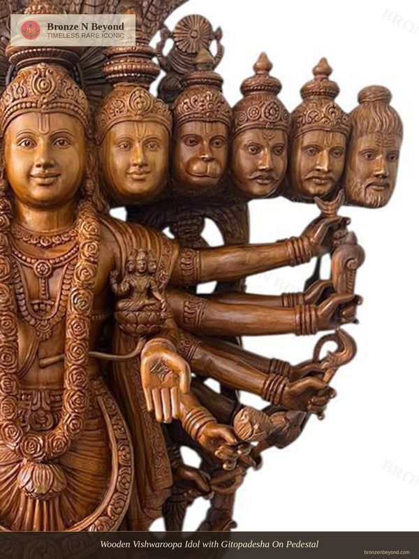 Wooden Vishwaroopa Idol with Gitopadesha On Pedestal