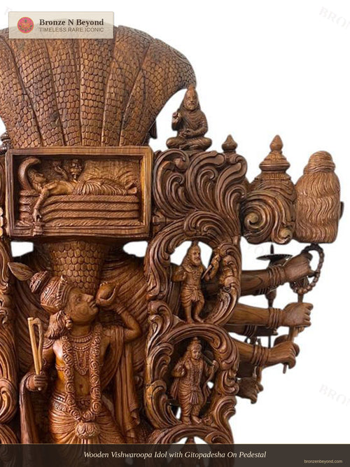 Wooden Vishwaroopa Idol with Gitopadesha On Pedestal