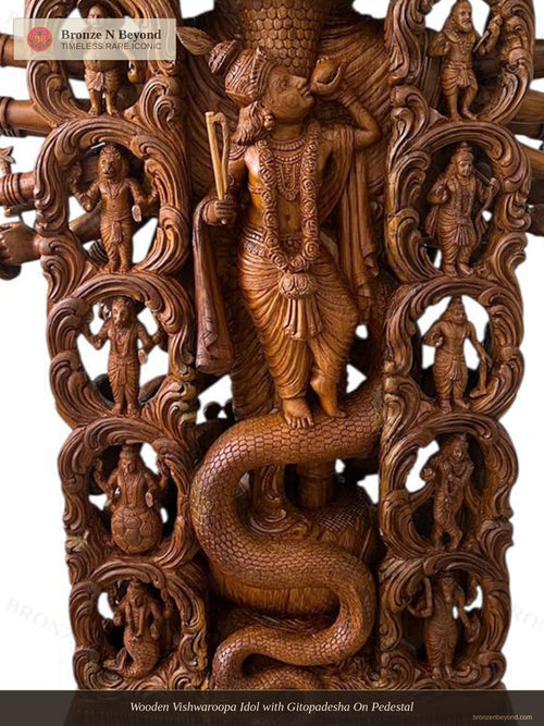Wooden Vishwaroopa Idol with Gitopadesha On Pedestal